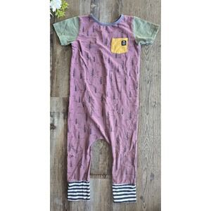 Rags USA 2T‎ Tree Print Romper Olive Short Sleeve Pocket Jumpsuit